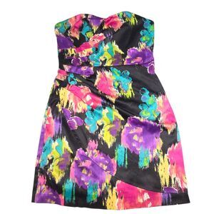 XOXO Womens Multicolor Floral Print  Strapless Mini Dress Side Wrap Size 7